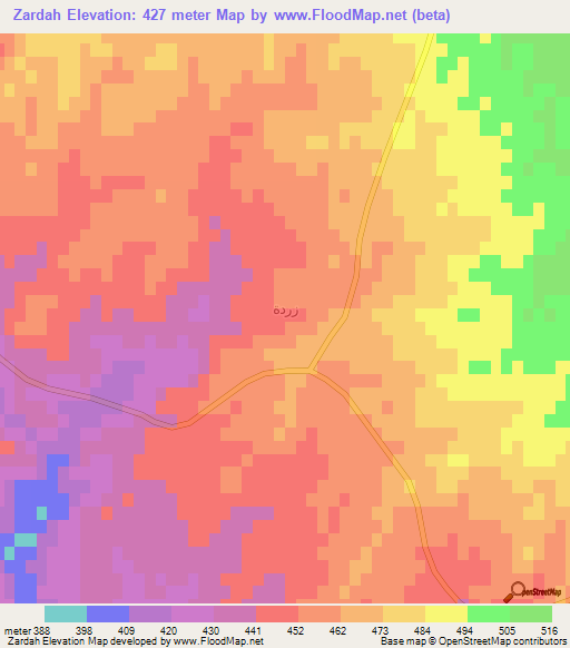 Zardah,Iraq Elevation Map