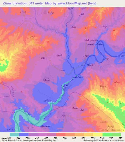 Ziraw,Iraq Elevation Map