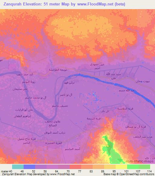 Zanqurah,Iraq Elevation Map