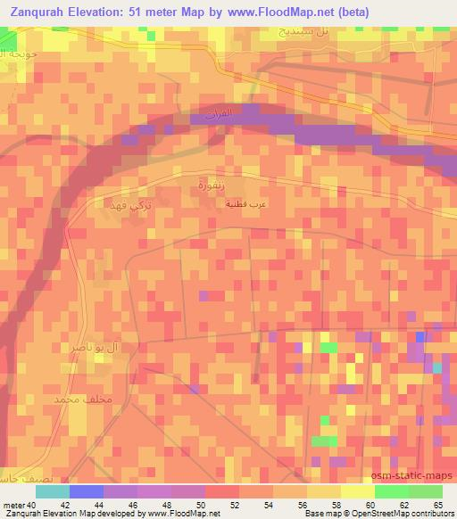 Zanqurah,Iraq Elevation Map