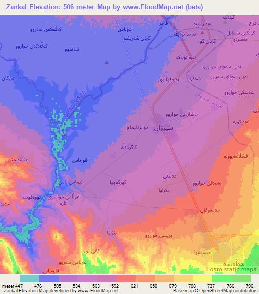 Zankal,Iraq Elevation Map