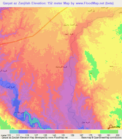 Qaryat az Zanjilah,Iraq Elevation Map