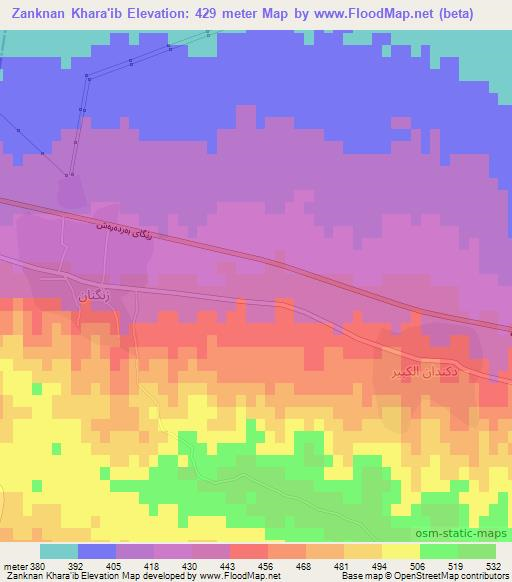 Zanknan Khara'ib,Iraq Elevation Map