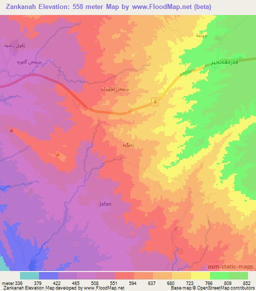 Zankanah,Iraq Elevation Map