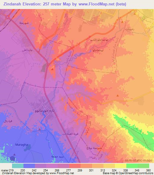 Zindanah,Iraq Elevation Map