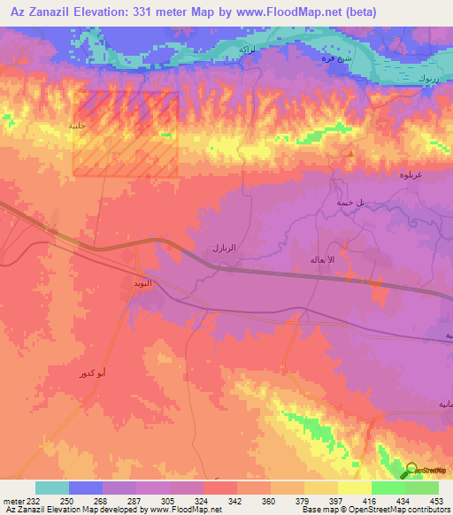 Az Zanazil,Iraq Elevation Map