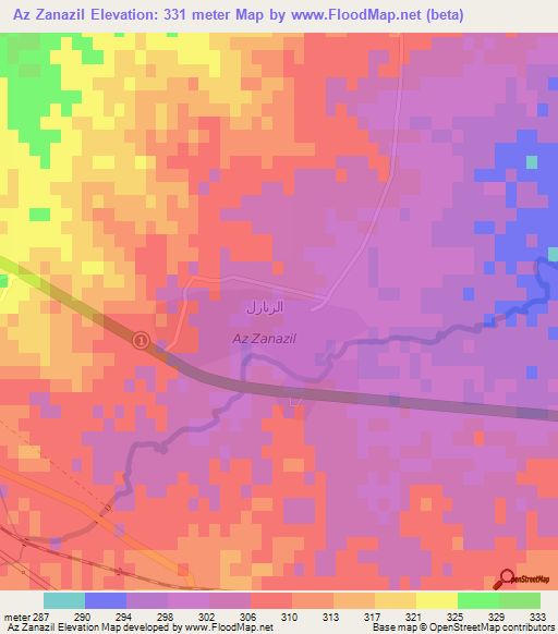 Az Zanazil,Iraq Elevation Map