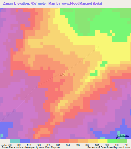 Zanan,Iraq Elevation Map