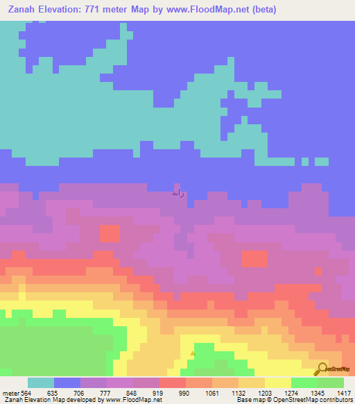 Zanah,Iraq Elevation Map