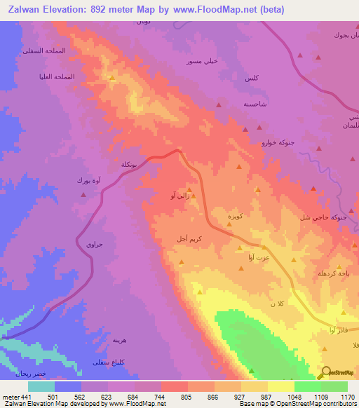 Zalwan,Iraq Elevation Map