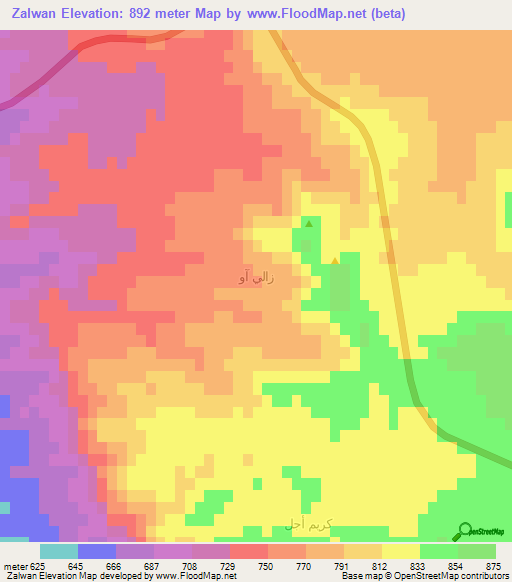 Zalwan,Iraq Elevation Map