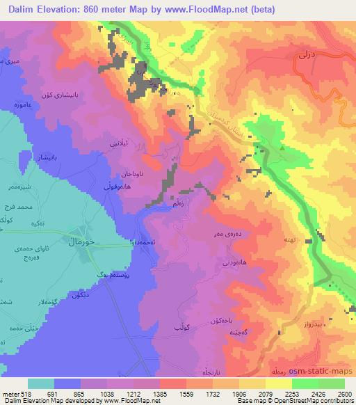 Dalim,Iraq Elevation Map