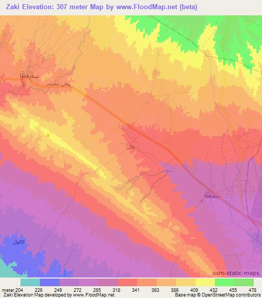 Zaki,Iraq Elevation Map