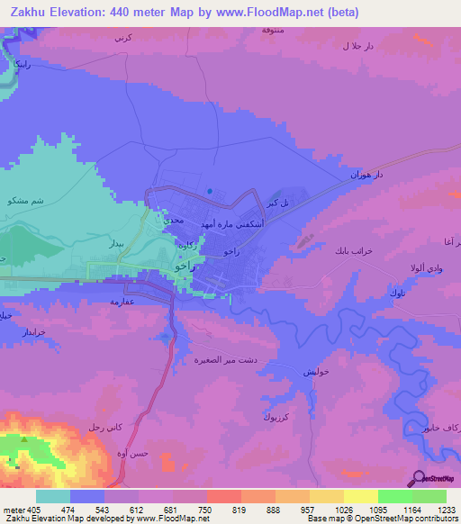 Zakhu,Iraq Elevation Map