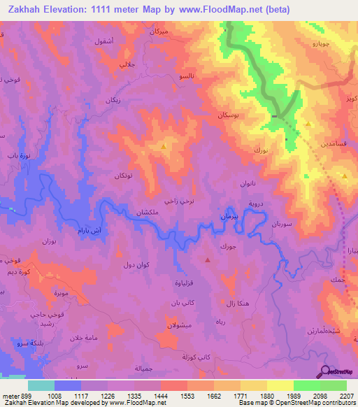 Zakhah,Iraq Elevation Map