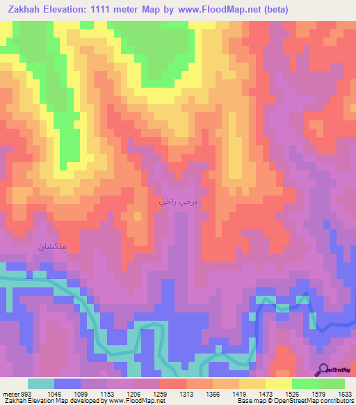 Zakhah,Iraq Elevation Map