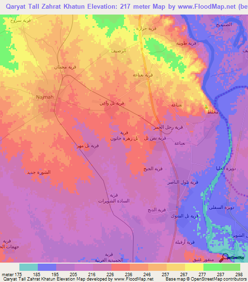 Qaryat Tall Zahrat Khatun,Iraq Elevation Map