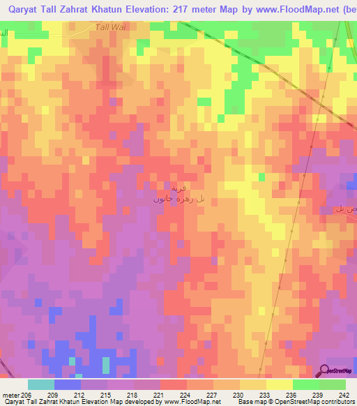 Qaryat Tall Zahrat Khatun,Iraq Elevation Map