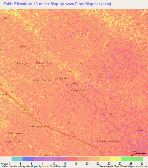 Zahir,Iraq Elevation Map