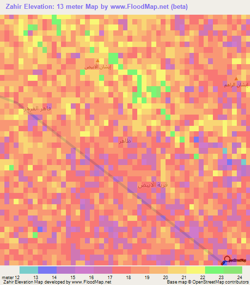 Zahir,Iraq Elevation Map