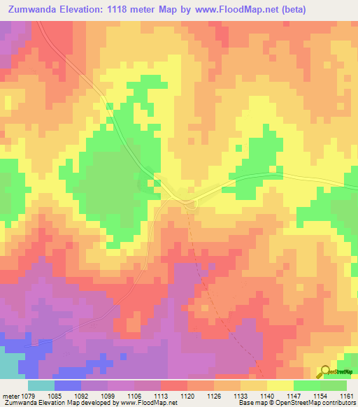 Zumwanda,Zambia Elevation Map