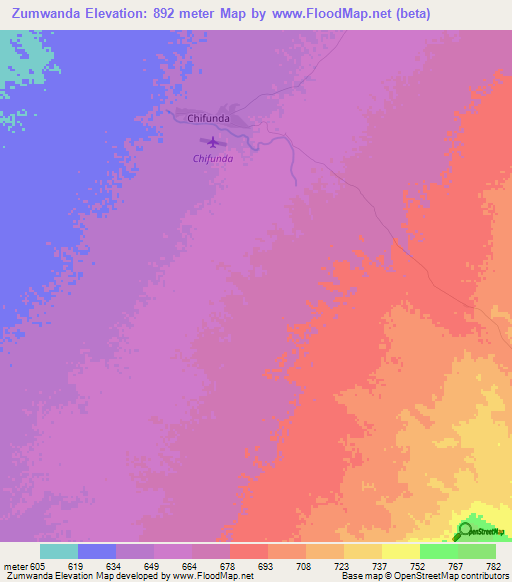 Zumwanda,Zambia Elevation Map