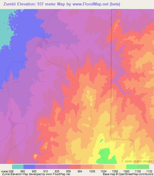 Zumbi,Zambia Elevation Map