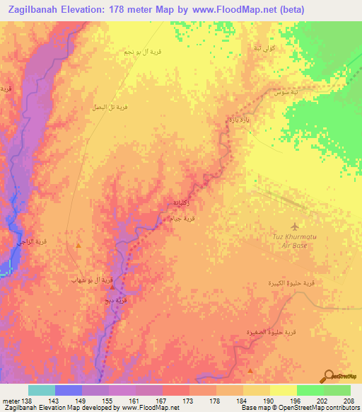 Zagilbanah,Iraq Elevation Map