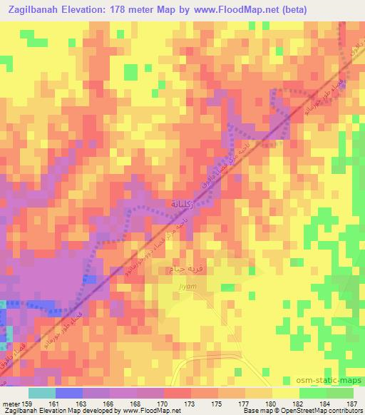 Zagilbanah,Iraq Elevation Map