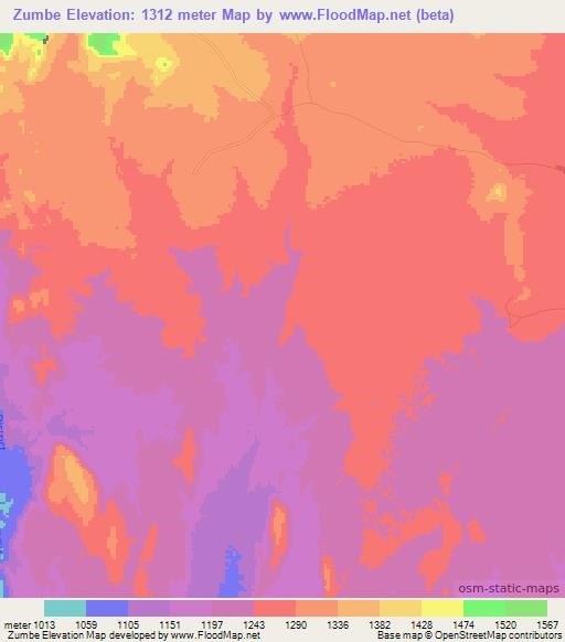 Zumbe,Zambia Elevation Map