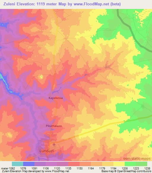 Zuleni,Zambia Elevation Map