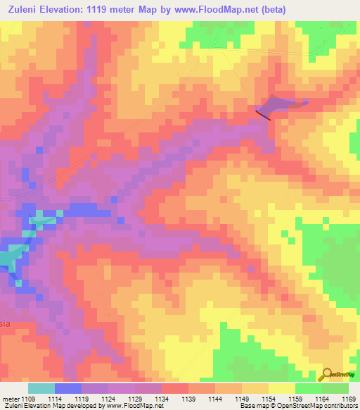 Zuleni,Zambia Elevation Map