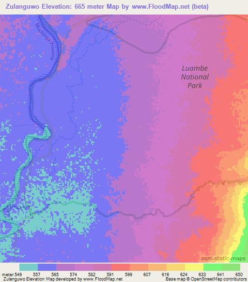 Zulanguwo,Zambia Elevation Map