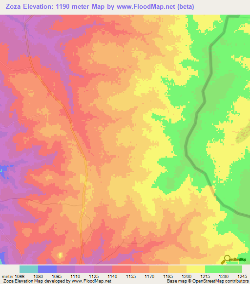 Zoza,Zambia Elevation Map