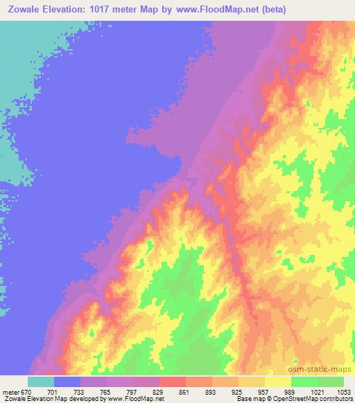 Zowale,Zambia Elevation Map