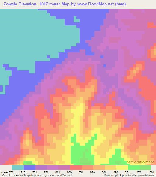 Zowale,Zambia Elevation Map