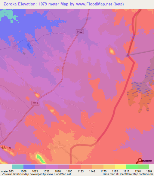 Zoroka,Zambia Elevation Map