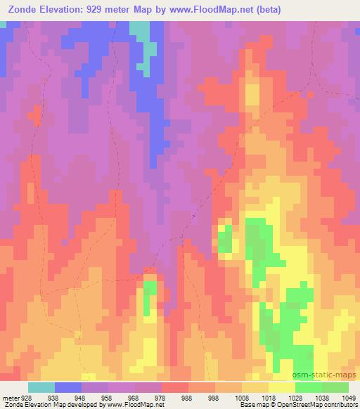 Zonde,Zambia Elevation Map