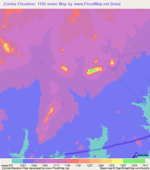 Zomba,Zambia Elevation Map