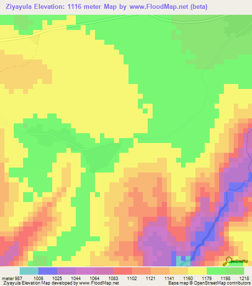 Ziyayula,Zambia Elevation Map