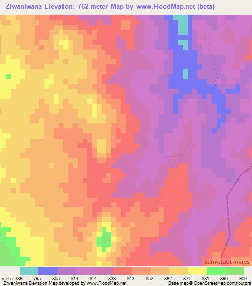 Ziwaniwana,Zambia Elevation Map