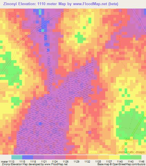 Zinonyi,Zambia Elevation Map