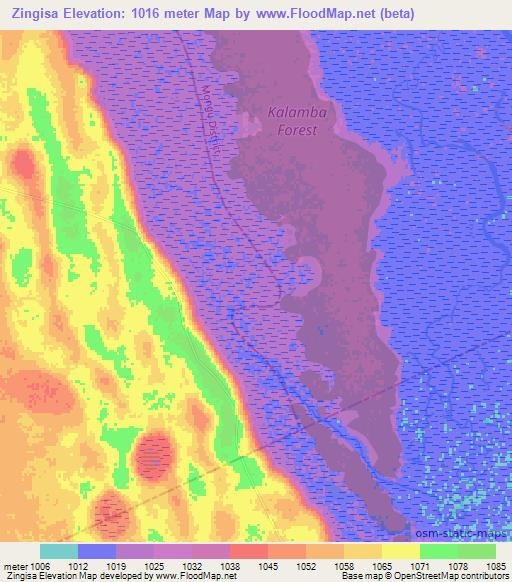 Zingisa,Zambia Elevation Map