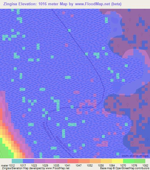 Zingisa,Zambia Elevation Map