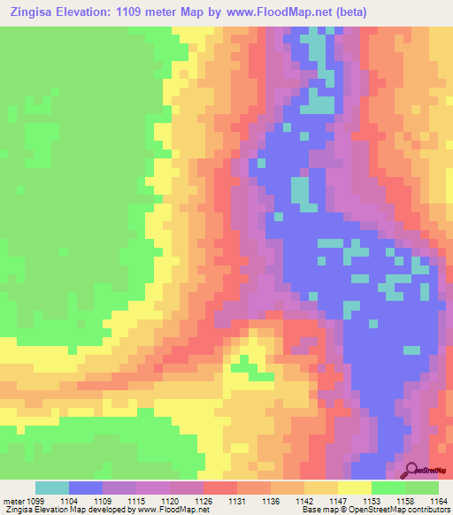 Zingisa,Zambia Elevation Map