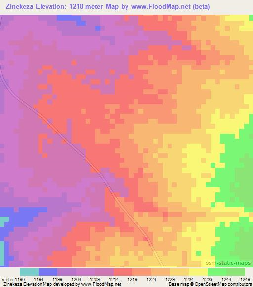 Zinekeza,Zambia Elevation Map