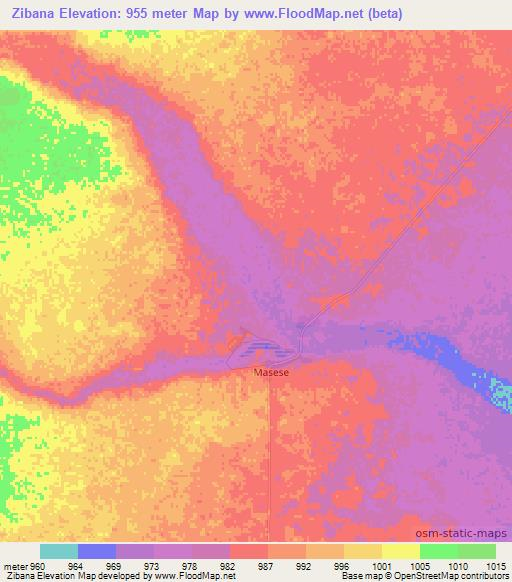 Zibana,Zambia Elevation Map