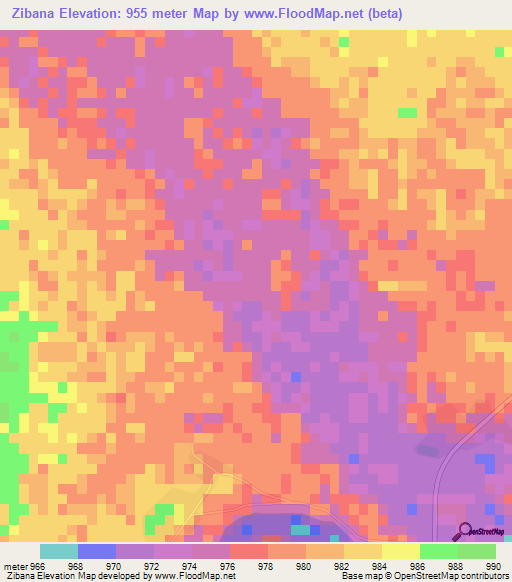 Zibana,Zambia Elevation Map