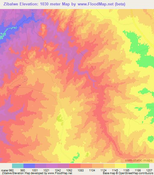 Zibalwe,Zambia Elevation Map