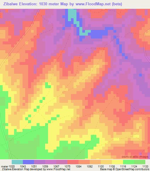 Zibalwe,Zambia Elevation Map